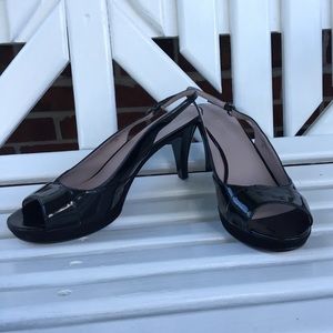 Nine West Black Patent Leather Sling Back Shoes